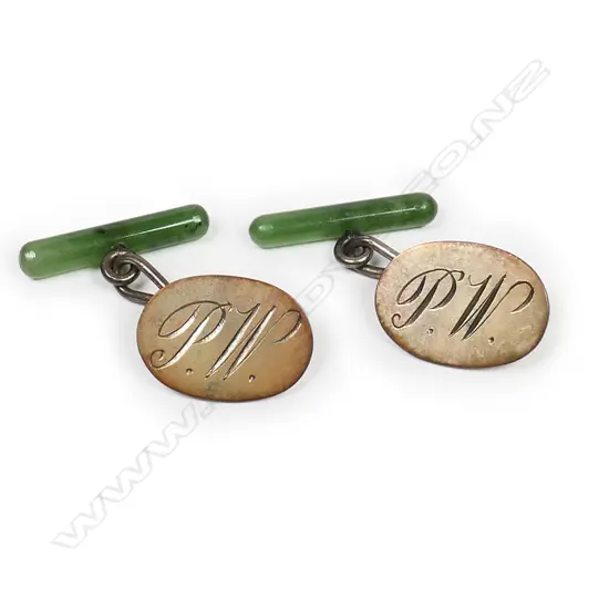 Kohn & Co silver and greenstone cuff links,